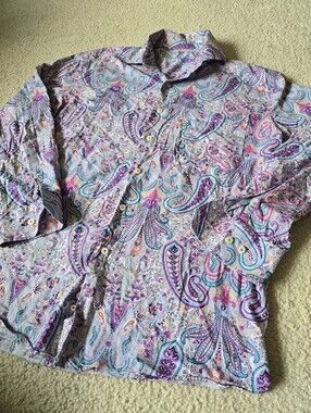 Alan Flusser Paisley Button Up Shirt – Men’s Large – 100% Cotton